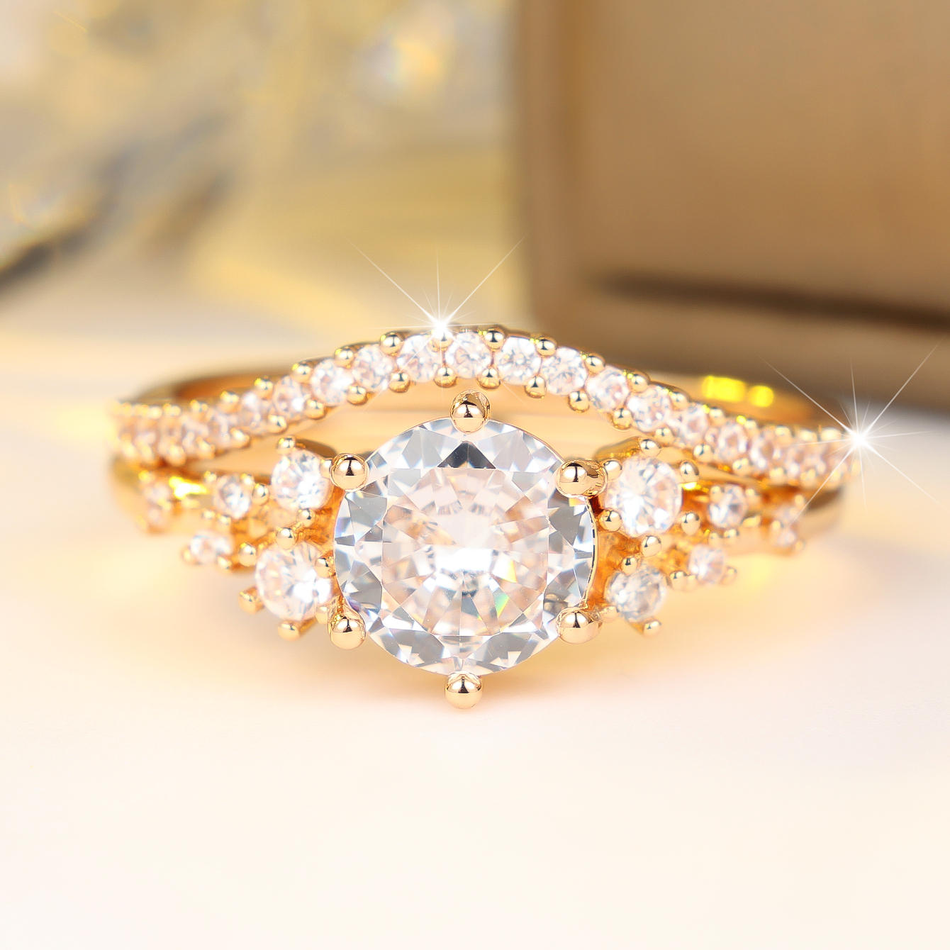 Luxurious Women's Ring Set with Round Synthetic Cubic Zirconia
